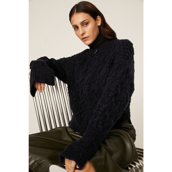 3.1 Phillip Lim Turtle Neck Chunky Knit Zip Up Cardigan - S Black - Picture 1 of 5